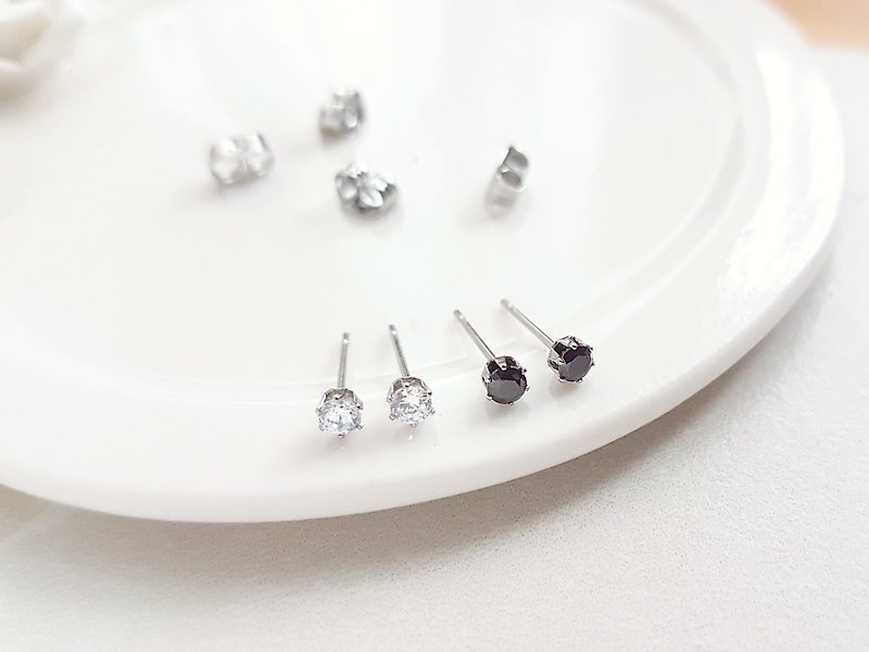 Round diamond. 3mm diamond-studded white steel ear needles are not afraid of water, hypoallergenic, and do not change color - Earrings & Clip-ons - Stainless Steel Silver