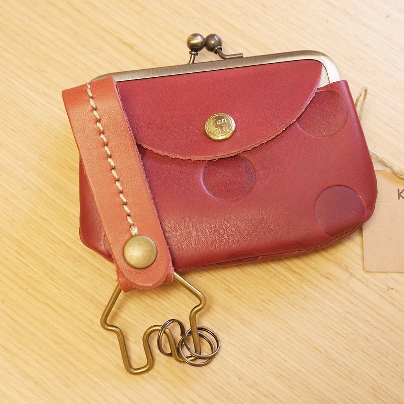 Japan Kanmi. Gift Box Set - Candy Series Coin Purse + Small House Keychain - Coin Purses - Genuine Leather Red