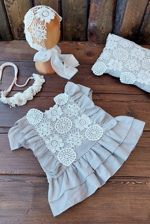 Propskids Boho beige girl outfit, Newborn lace set, Newborn photography