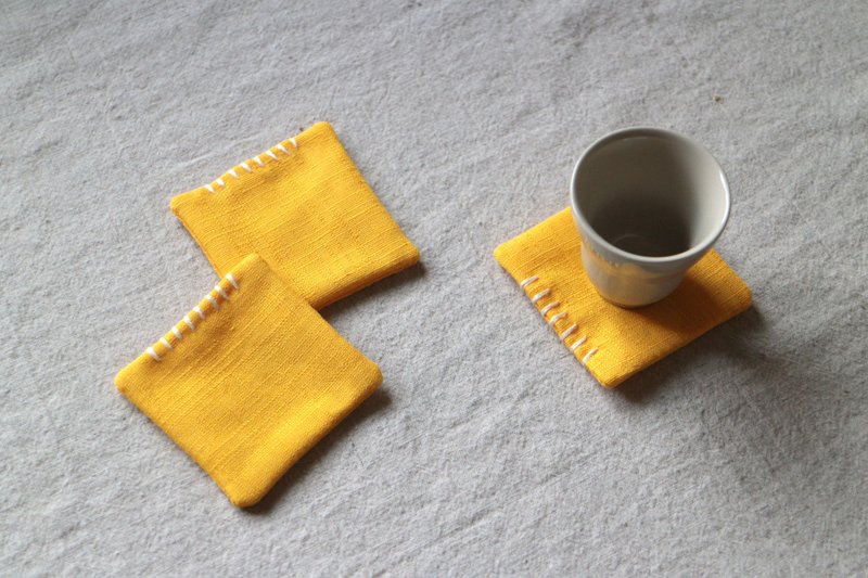 迷你刺繡杯墊 / 黃 - 杯墊 - 棉．麻 黃色