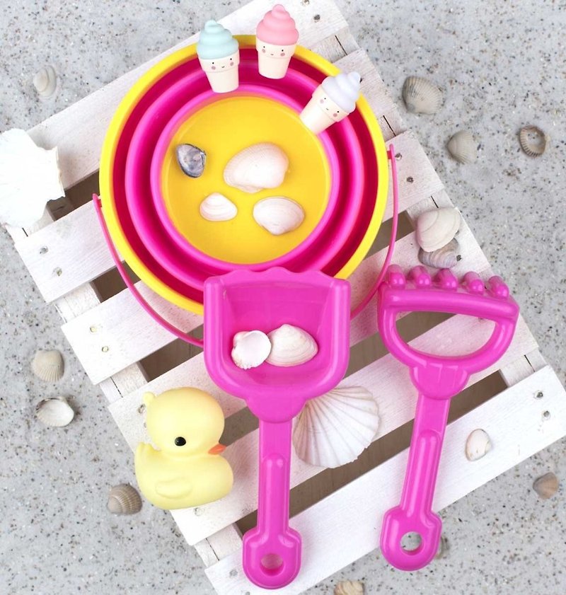 [廃盤セール]オランダのLittleLovely Company –ピンクの折りたたみ式バケツで砂の工芸品で遊ぶ - 知育玩具・ぬいぐるみ - プラスチック ピンク