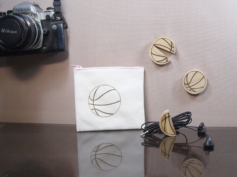 籃球 帆布 烙印 零錢包 實木 耳機 集線夾 免費刻印 名字 祝福語 - 散紙包 - 棉．麻 白色
