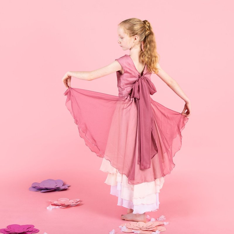 Girls Birthday Party Flamenco Dress in  Cherry Pink Chiffon - ชุดเด็ก - เส้นใยสังเคราะห์ สึชมพู
