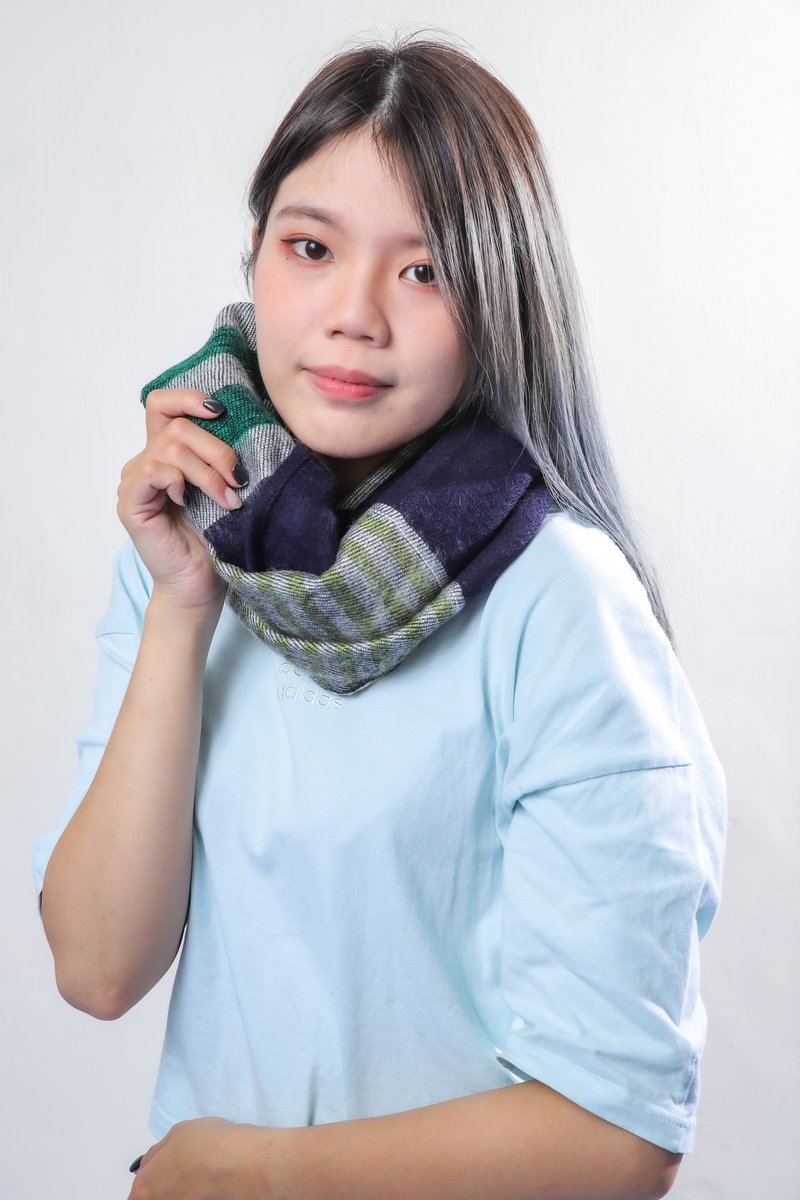 Newly listed cashmere blended scarf neck Brown Teal horizontal stripes suitable for men and women natural and simple - ผ้าพันคอถัก - ผ้าฝ้าย/ผ้าลินิน หลากหลายสี