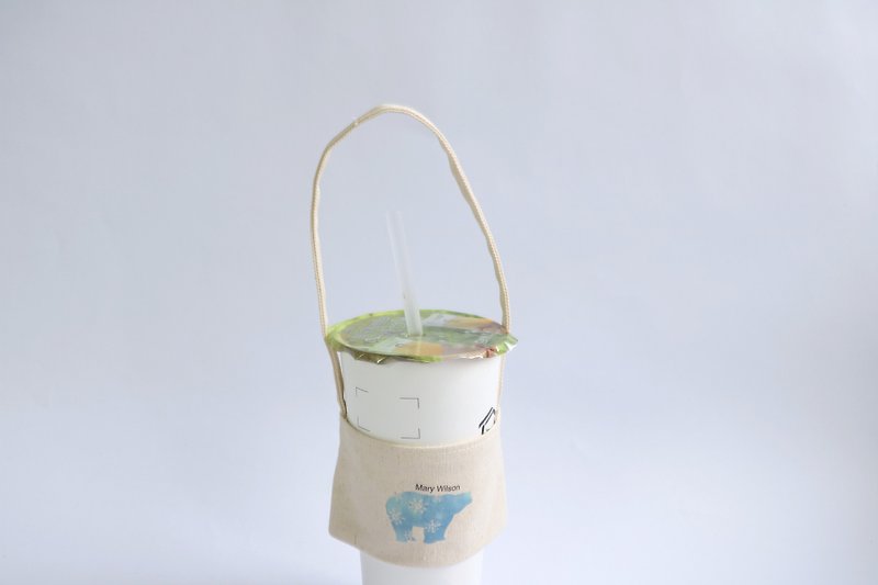 MaryWil Eco Cup Set Beverage Bag Lightweight - Snowflake Polar Bear - ถุงใส่กระติกนำ้ - ผ้าฝ้าย/ผ้าลินิน สีน้ำเงิน