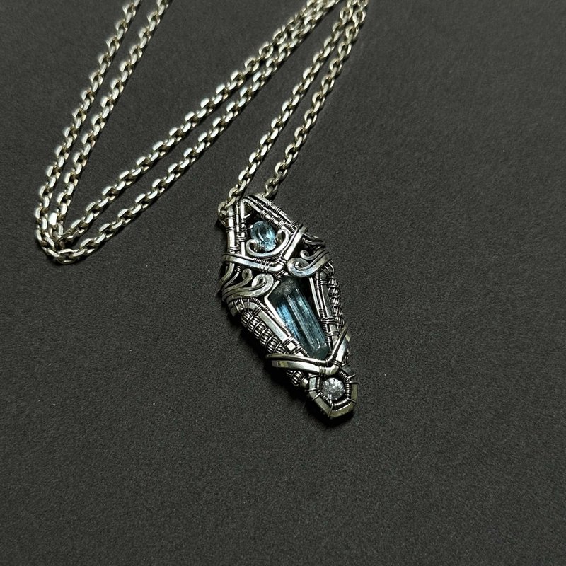 Aquamarine Shield Necklace with Topaz, Sapphire, and Silver - Necklaces - Gemstone Blue