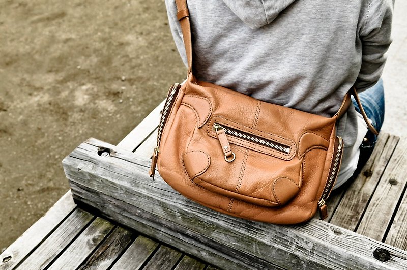 #PURE DESIGN # Slant Backpack Jenni series-S - Messenger Bags & Sling Bags - Genuine Leather Orange