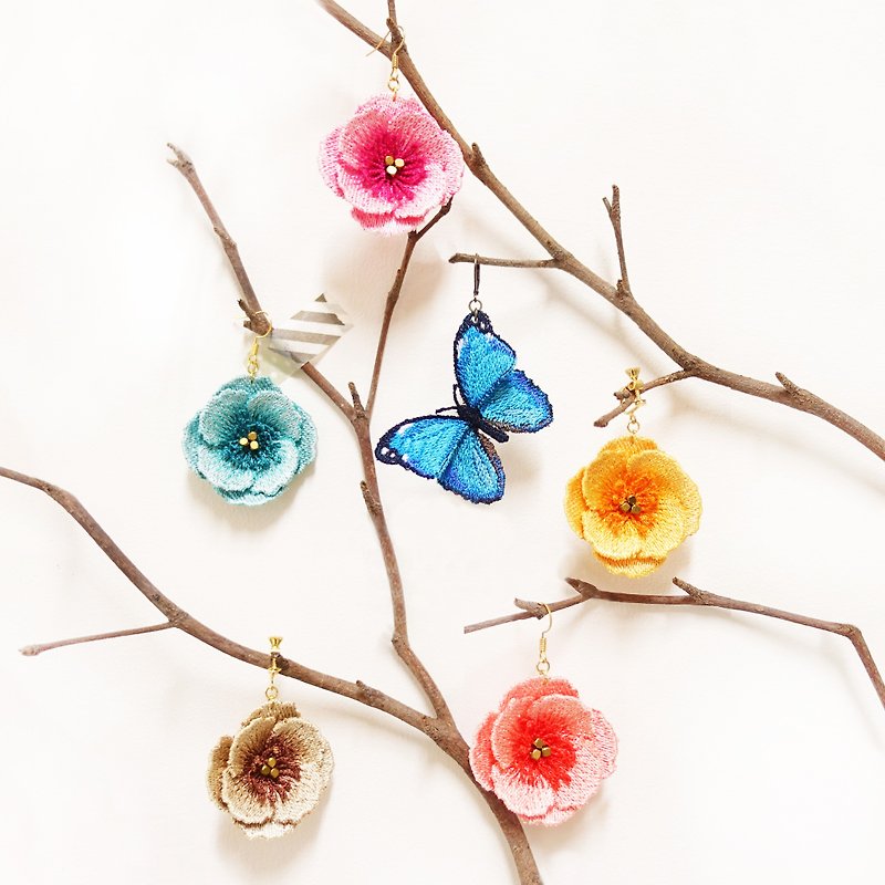 【คลาสเวิร์คช็อป】3/16・Plants, Weaving, Embroidery, Butterfly Flower Earrings