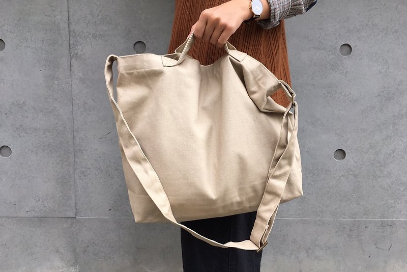 2 way canvas tote bag-White No.2 - Messenger Bags & Sling Bags - Cotton & Hemp White