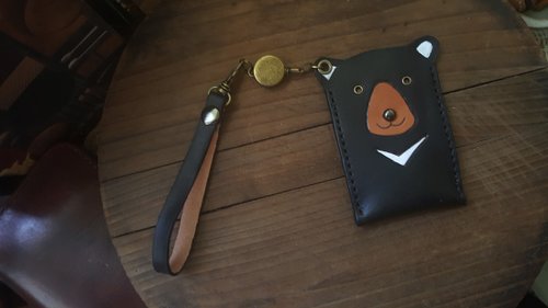 企夢想皮革帆布所 可愛黑熊Gogoro卡片式伸縮皮套/門禁感應/悠遊卡套