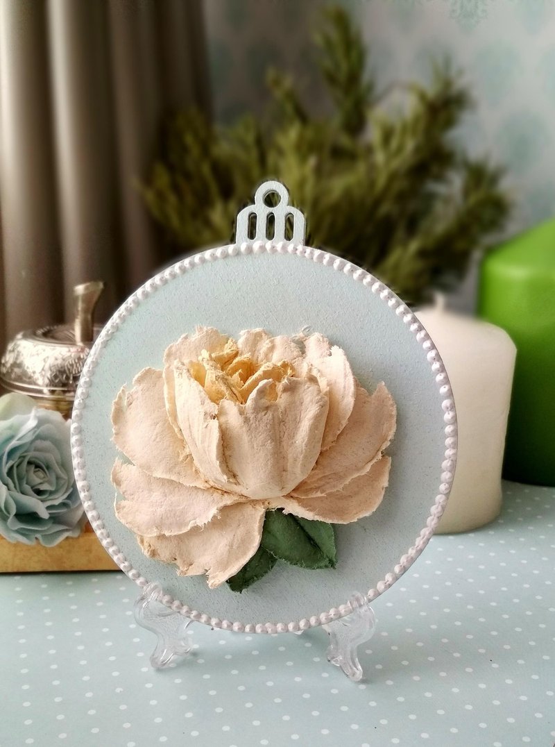 Small painting with a yellow rose Floral painting gift Hanting wall decor - 壁貼/牆壁裝飾 - 其他材質 黃色