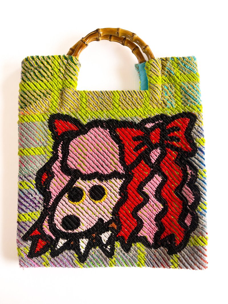 12/24午後1時(香港時間)販売スタートバンブーハンドルバッグ/おしゃれで強い犬 - トートバッグ・ハンドバッグ - コットン・麻 グレー