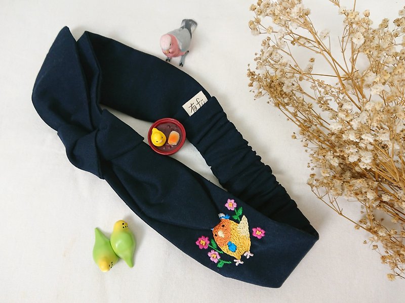 Sailor Parrot Lovebird Embroidery Headband - เครื่องประดับผม - งานปัก สีน้ำเงิน
