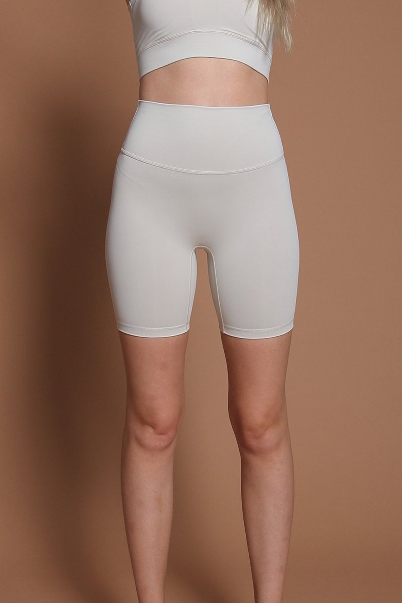 Run for life 6inch inseam high-waisted cycling shorts@breathm-sand white - Women's Yoga Apparel - Polyester White