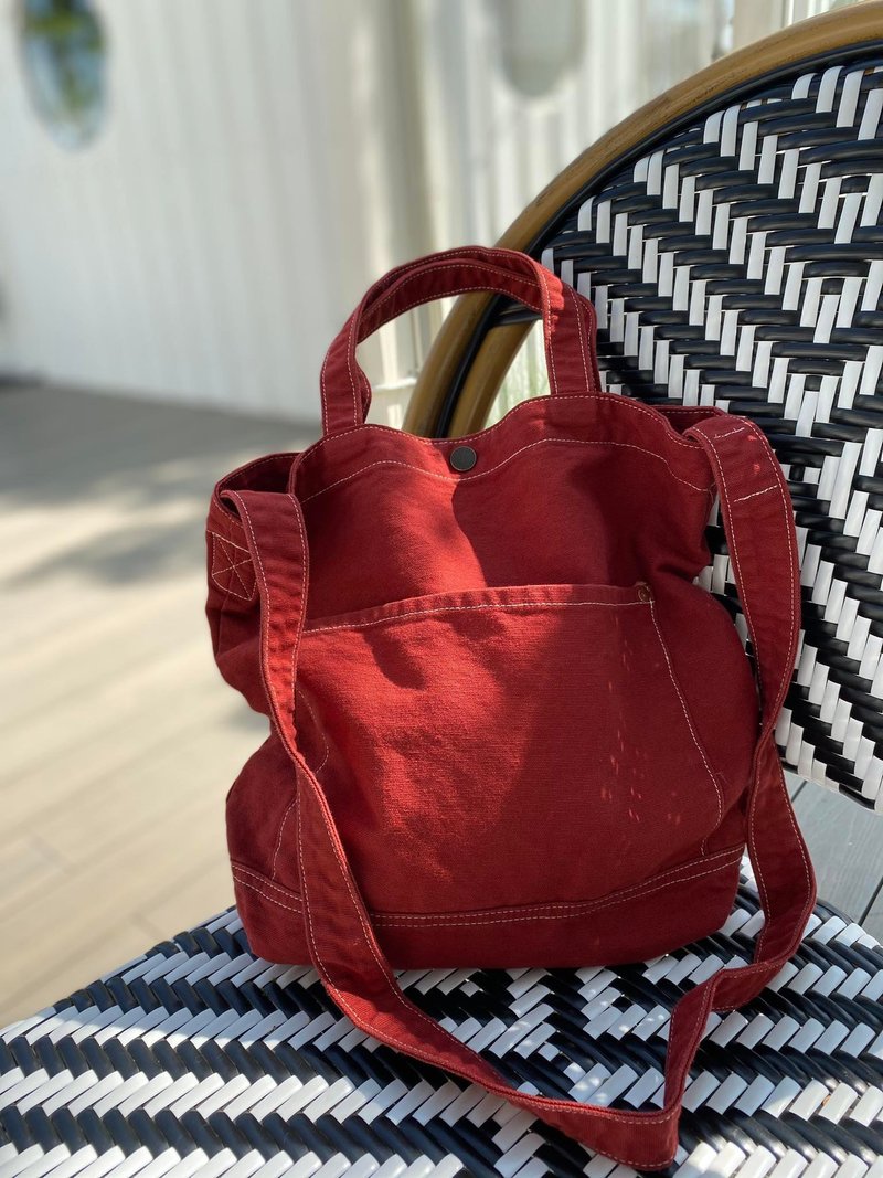 Underline Brick Little Canvas Tote / Weekend bag / Shopping bag - 側背包/斜背包 - 棉．麻 橘色