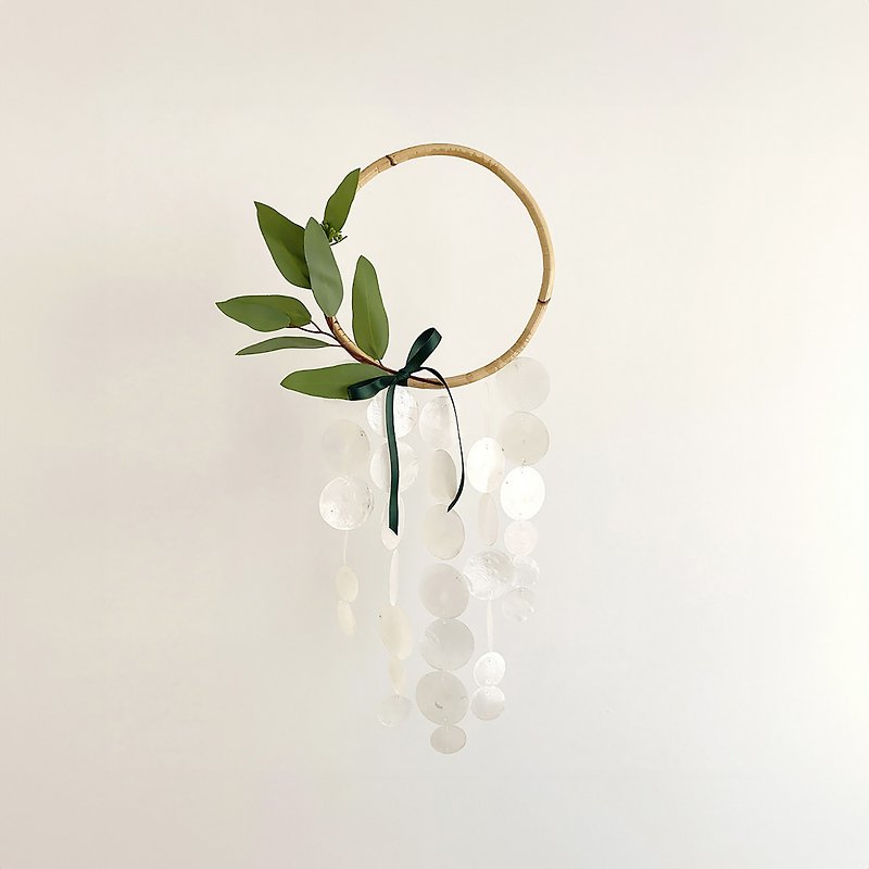 PRE-MADE| Brisbane Florist-Eucalyptus Wreath(L) |Shell Wind Chime Mobile| #0-622 - Items for Display - Shell White
