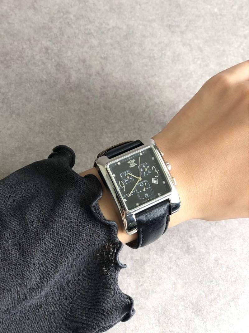【 日本直送　名牌中古包 】CELINE セリーヌ 腕時計 ブラック クロノグラフ ブラゾン レザー クウォーツ vintage ヴィンテージ yvw3tu - 女錶 - 真皮 黑色