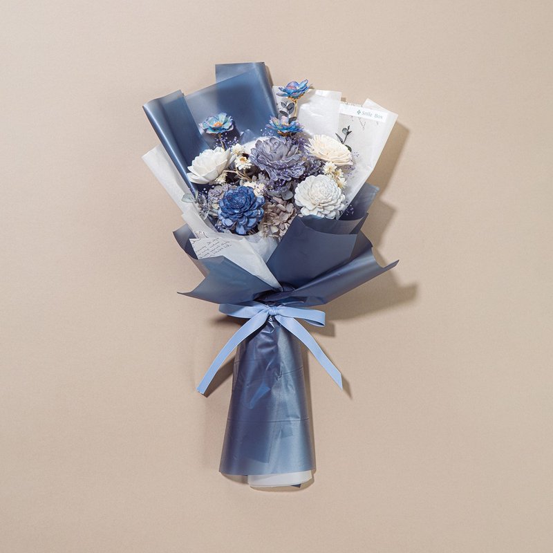 Korean style eternal flower bouquet, ocean blue Valentine's Day bouquet, proposal bouquet, birthday gift can be customized - ช่อดอกไม้แห้ง - พืช/ดอกไม้ 