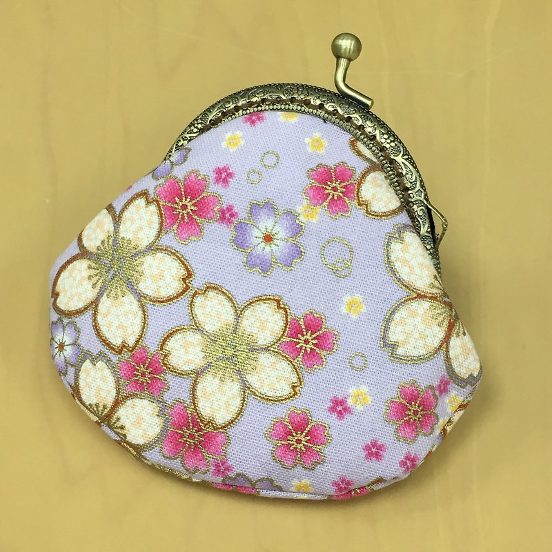Purple Flower 8.5cm Kisslocked Coin Purse - กระเป๋าใส่เหรียญ - ผ้าฝ้าย/ผ้าลินิน สีม่วง