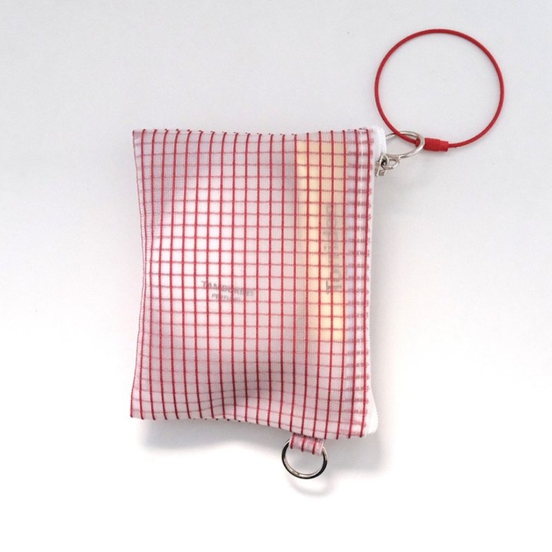 韓國品牌 MINMIN 附鑰匙圈掛環 網狀防潑水零錢包 - 紅 - 零錢包/小錢包 - 尼龍 紅色