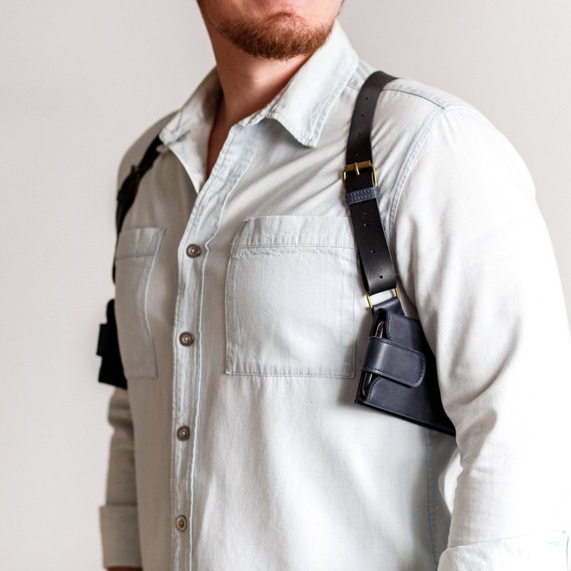 Phone Bag Leather Case Shoulder Holster Sling Bags / Waxed & Leather Straps - 其他 - 真皮 藍色