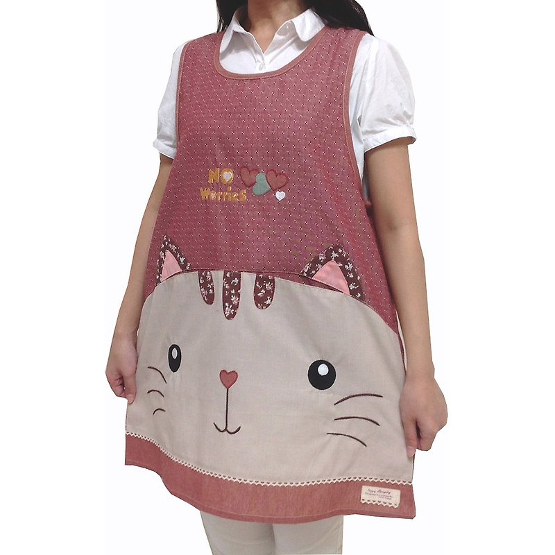 [BEAR BOY] big face cat 2 pocket apron - powder (post tied)