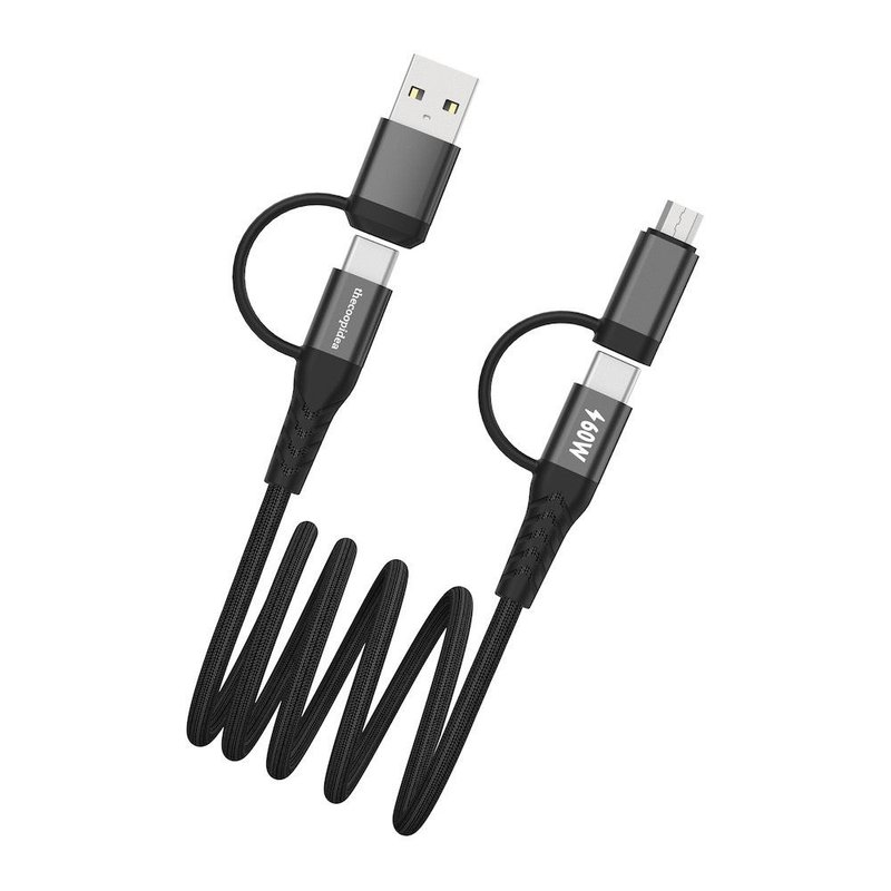 Non-tangling Auto CoilUp 1.2m Magnetic 4in1 USB CableType-C iPhone power cord - Chargers & Cables - Other Materials Gray