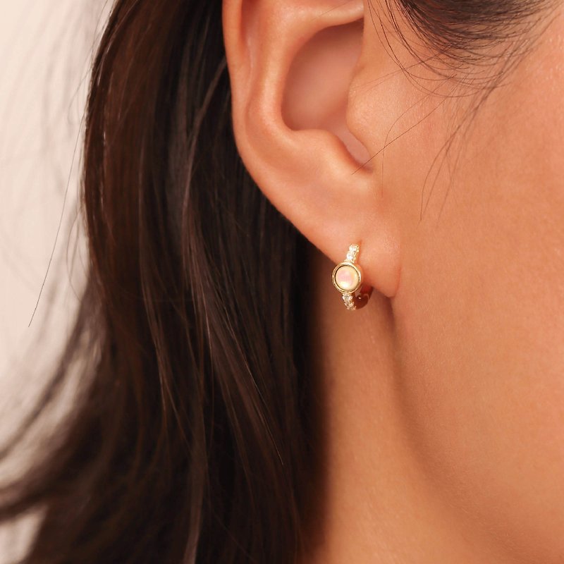 Opal Jewelry Gold Earrings Silver Earrings Opal Hoops Hoop Earrings - Earrings & Clip-ons - Silver Gold
