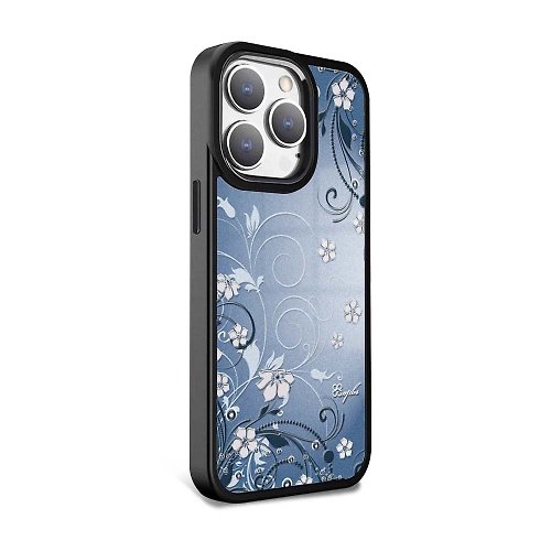 apbs 雅品仕 水晶彩鑽手機殼 iPhone 15系列 軍規防摔合金框磁吸鏡面手機殼-Bluedream-黑框