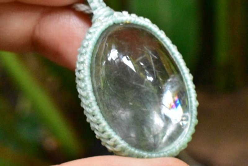 Rare Rainbow Smoky Blue Rutile Quartz Macrame Pendant gary008 - สร้อยคอ - โลหะ 