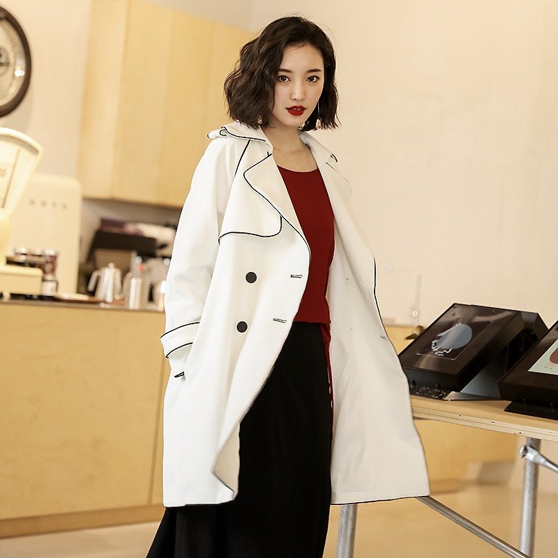 White double-breasted coat / coat - Women's Blazers & Trench Coats - Polyester White