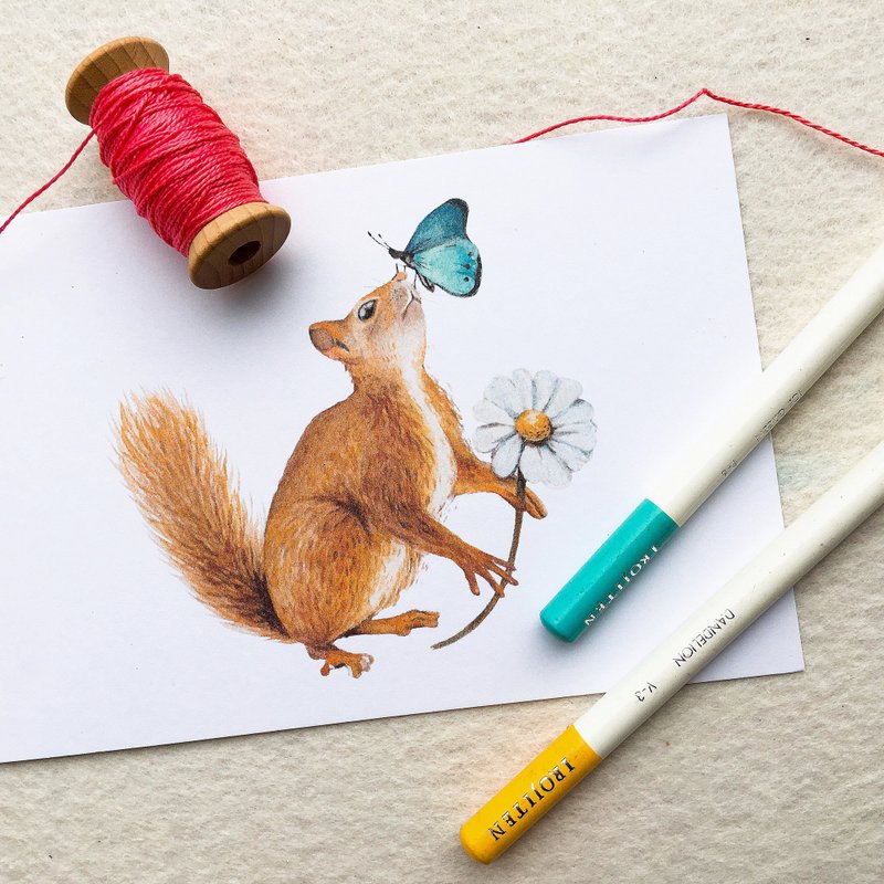 【Animal postcard】A wonderful moment of the little squirrel - การ์ด/โปสการ์ด - กระดาษ ขาว