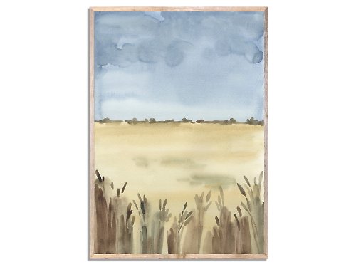 Nadya Ya Art Wheat Field Art Print Minimalist Landscape Watercolor Painting Farmhouse Art