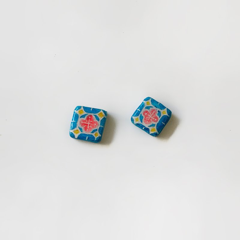 レトロ可愛い小さなタイル・花窓シリーズ・ハンドメイド・手描きピアス - ピアス・イヤリング - その他の素材 多色