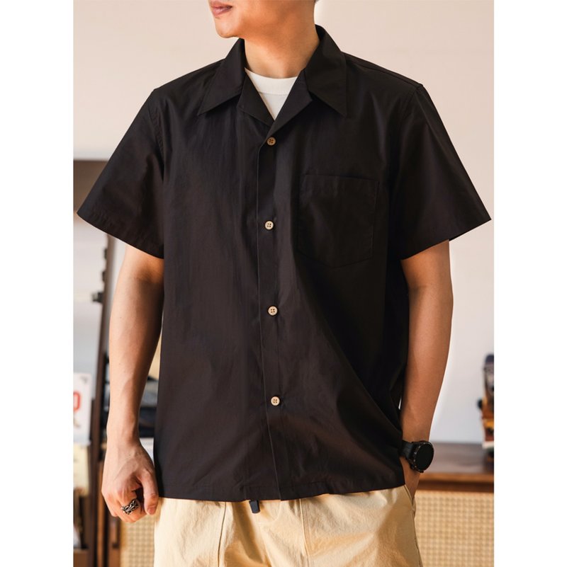 古巴領襯衫 休閒襯衫 未預縮 有機棉 Cuban Collar Vintage襯衫 - 男襯衫/休閒襯衫 - 棉．麻 黑色