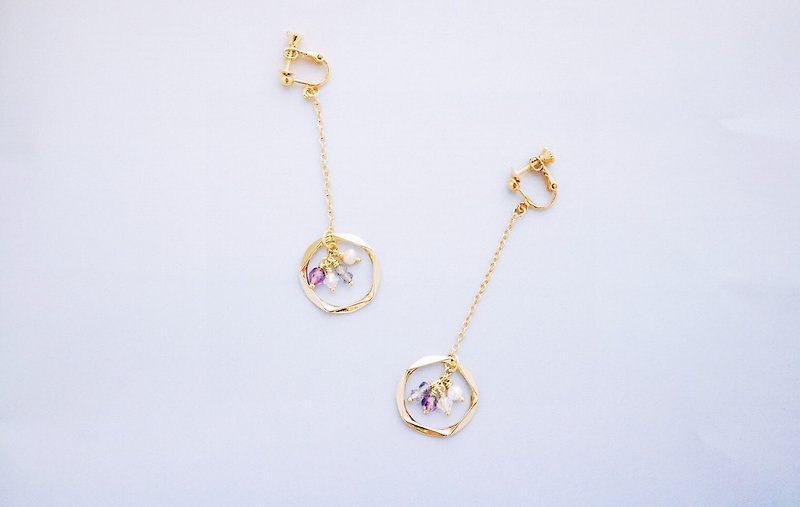 Gorgeous - Amethyst cordierite Swarovski crystal beads metal round earrings