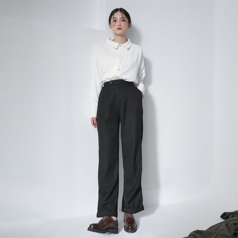 Huanhe_緩和剪接寬褲_22AF201_黑 - 女長褲 - 聚酯纖維 黑色