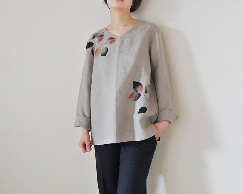 Long-sleeved blouse <Konoha> - เสื้อผู้หญิง - ผ้าฝ้าย/ผ้าลินิน 