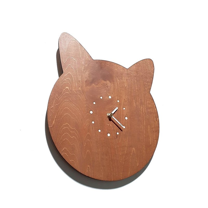 Handmade wooden creative clock animal round-meow big head - Clocks - Wood Brown