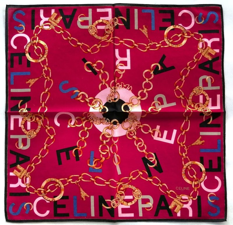 Celine Paris Vintage Handkerchief Paris Landmarks 23 x 22.5 inches - 絲巾 - 棉．麻 紅色