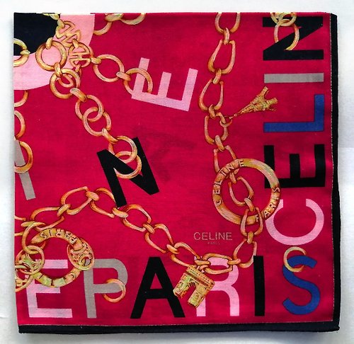 orangesodapanda Celine Paris Vintage Handkerchief Paris Landmarks 23 x 22.5 inches