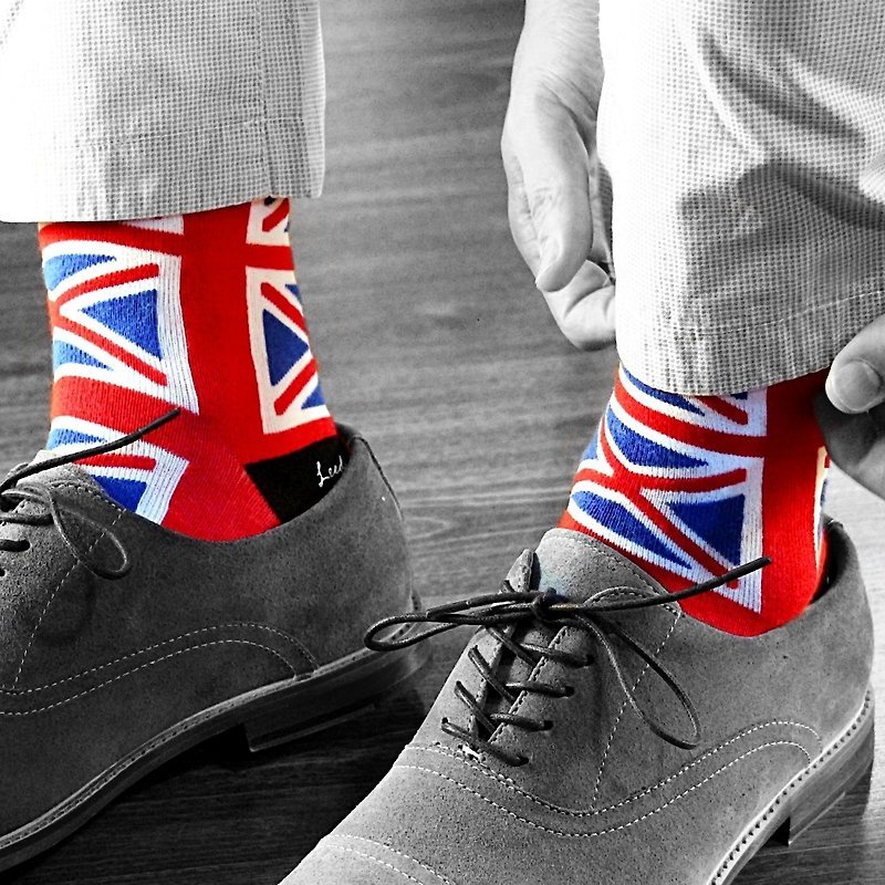 英倫風紳士襪 - Admiral, Union Jack 英國旗 - 復古風格襪子 - 紳士襪 - 棉．麻 紅色