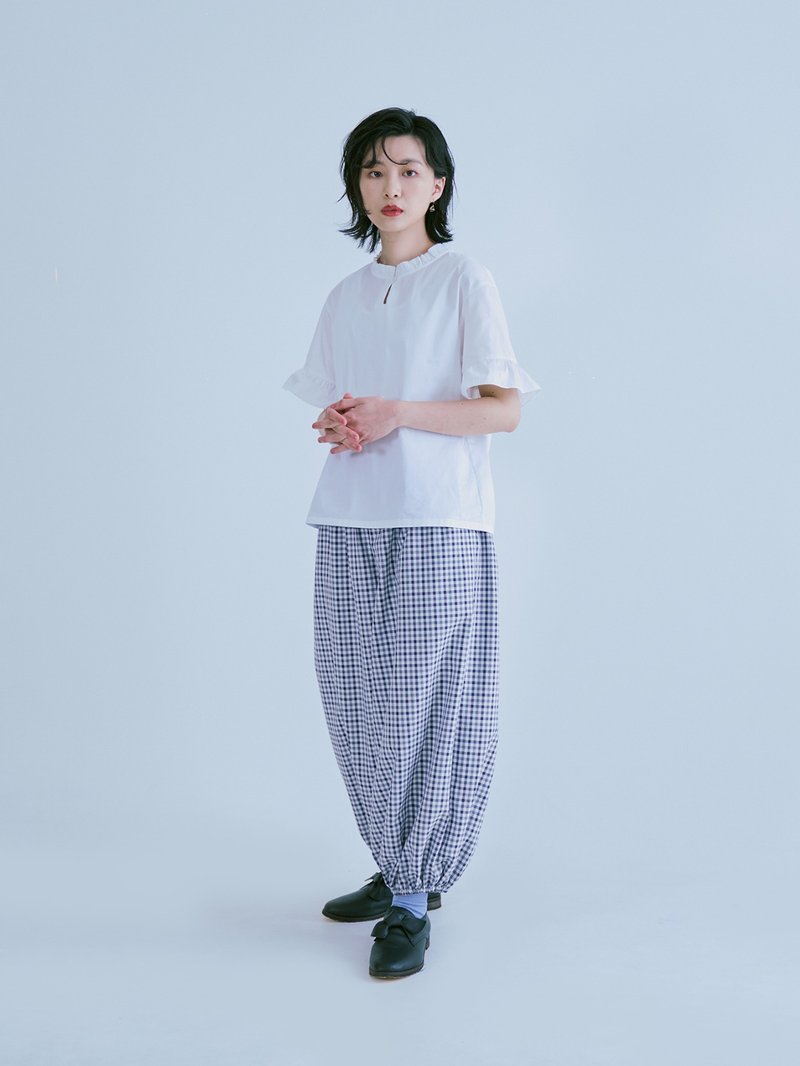 Grandpa’s Tea High Waist Slim Pants-Qingzhi - กางเกงขายาว - เส้นใยสังเคราะห์ สีน้ำเงิน