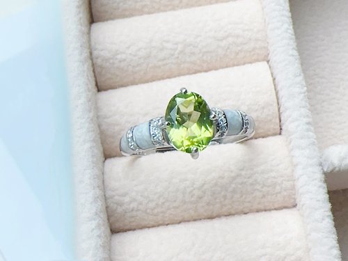 Esme Accessory 天然橄欖石 純銀戒指 手工琺瑯 質感時尚 璀璨火光 8月生日石