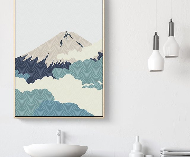 雲氣迷漫的富士山i 和風 日本 富士山 復古風 居酒屋 懷舊感 設計館菠蘿選畫所海報 掛畫 掛布 Pinkoi
