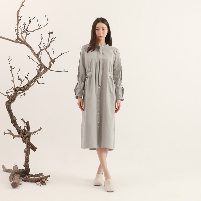 Graceful_曼妙綁帶洋裝_25AF102_灰 - 洋裝/連身裙 - 聚酯纖維 灰色