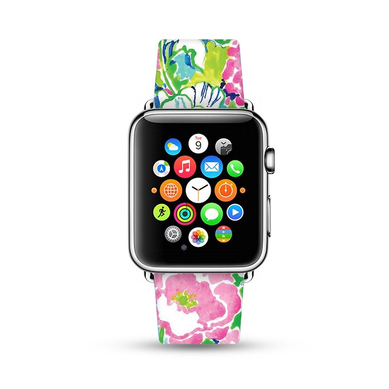 Watercolor flower floral leather Apple Watch Band 38 40 42 44 mm Series 5 4 004