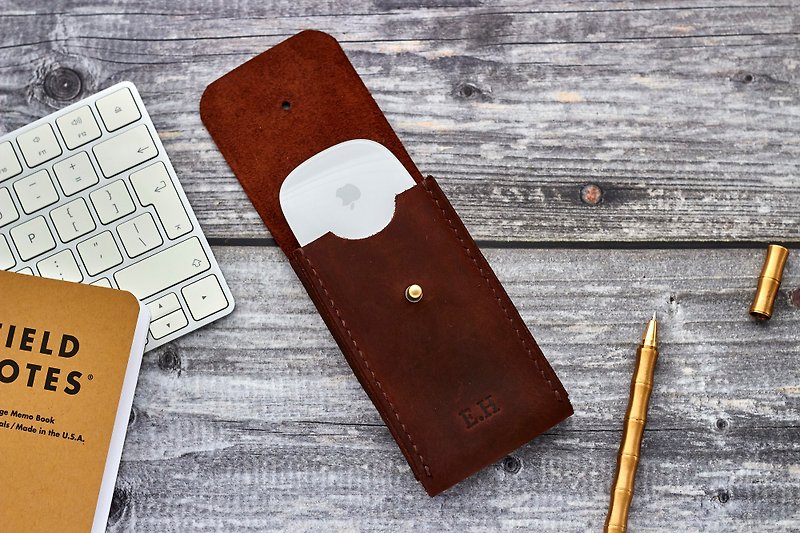 Personalized leather case for Apple Magic Mouse, Apple Mouse travel case - Mouse Pads - Genuine Leather Brown