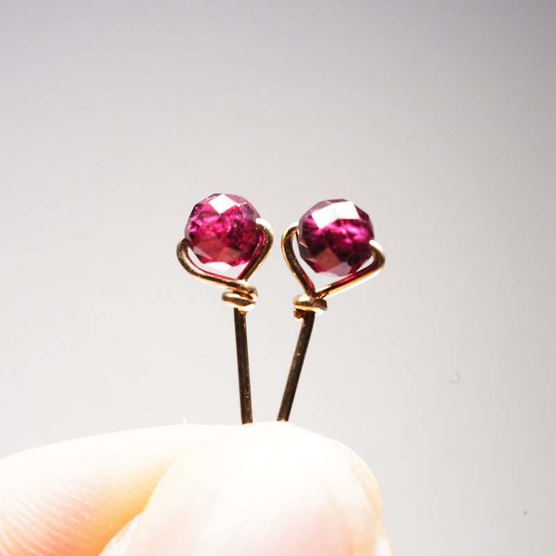 [February] Stone birthstone 14k Ear - Earrings & Clip-ons - Precious Metals Red