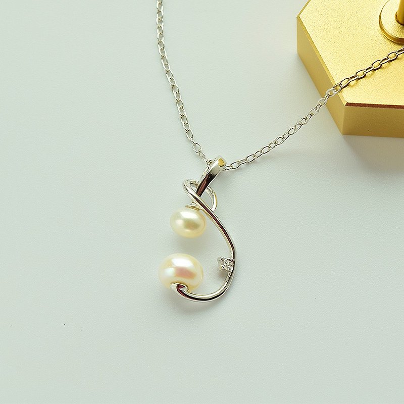 【天然珍珠鑲崁鋯石・925純銀】珍珠系列 手工項鍊 - 項鍊 - 珍珠 白色